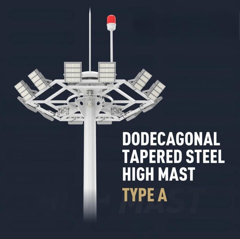 HRLUX High Power 12 Sided Tapered Steel High Mast Pole