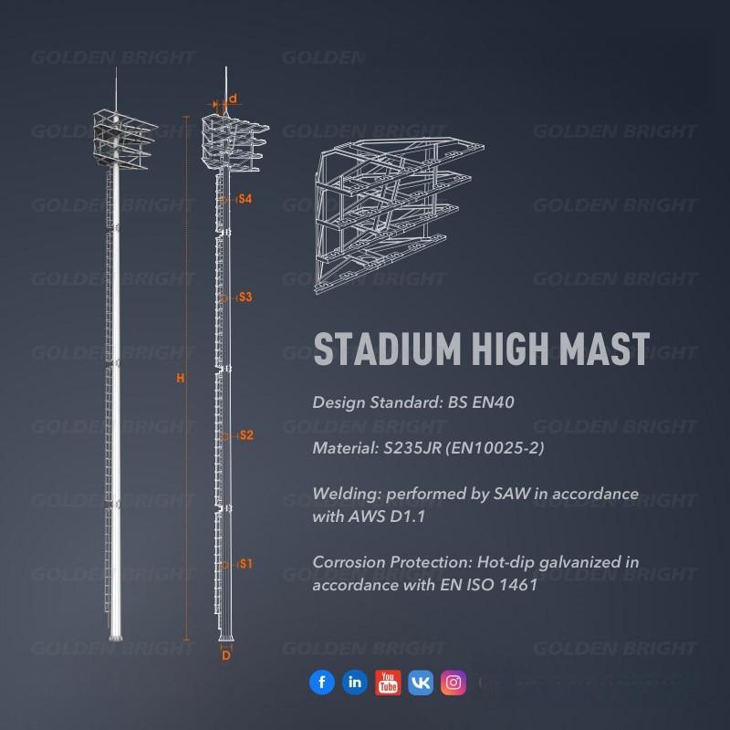 Large Sport Field LED High Mast Light With Lifting System