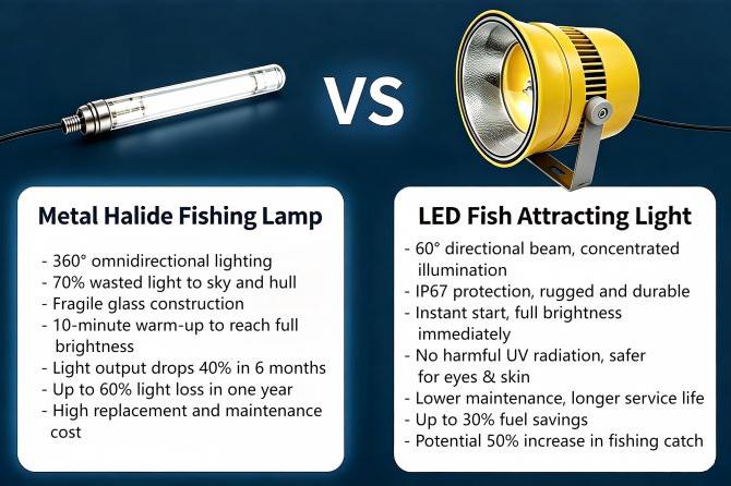 Marine LED Fish-Attracting Light VS Metal Halide Lamp | Full Comparison Based on Lingao Vessel Retrofit Project