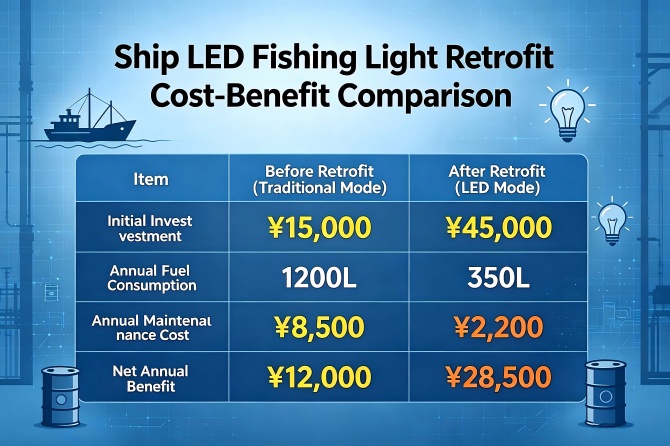 Marine LED Fish Attracting Light Retrofit ROI: 8 Vessel Hainan Lingao Fishing Fleet Project Data