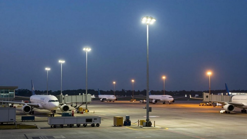 New airport apron high mast light installation for airport construction project New airport apron high mast light installation for airport construction project