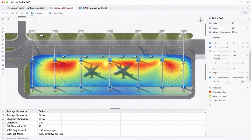 Dialux lighting simulation report for airport apron high mast lighting Dialux lighting simulation report for airport apron high mast lighting