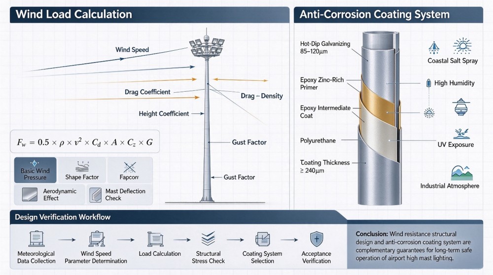 Wind load calculation and anti-corrosion coating for airport high mast Wind load calculation and anti-corrosion coating for airport high mast