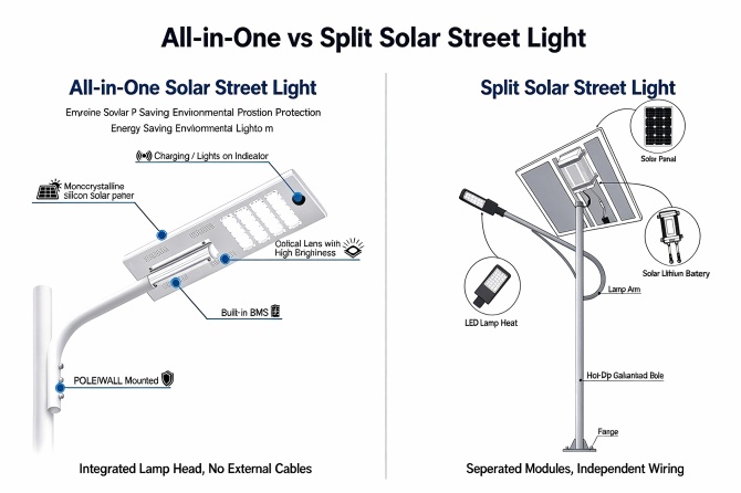 All-in-One vs Split Solar Street Lights: How to Choose for Your Road Project